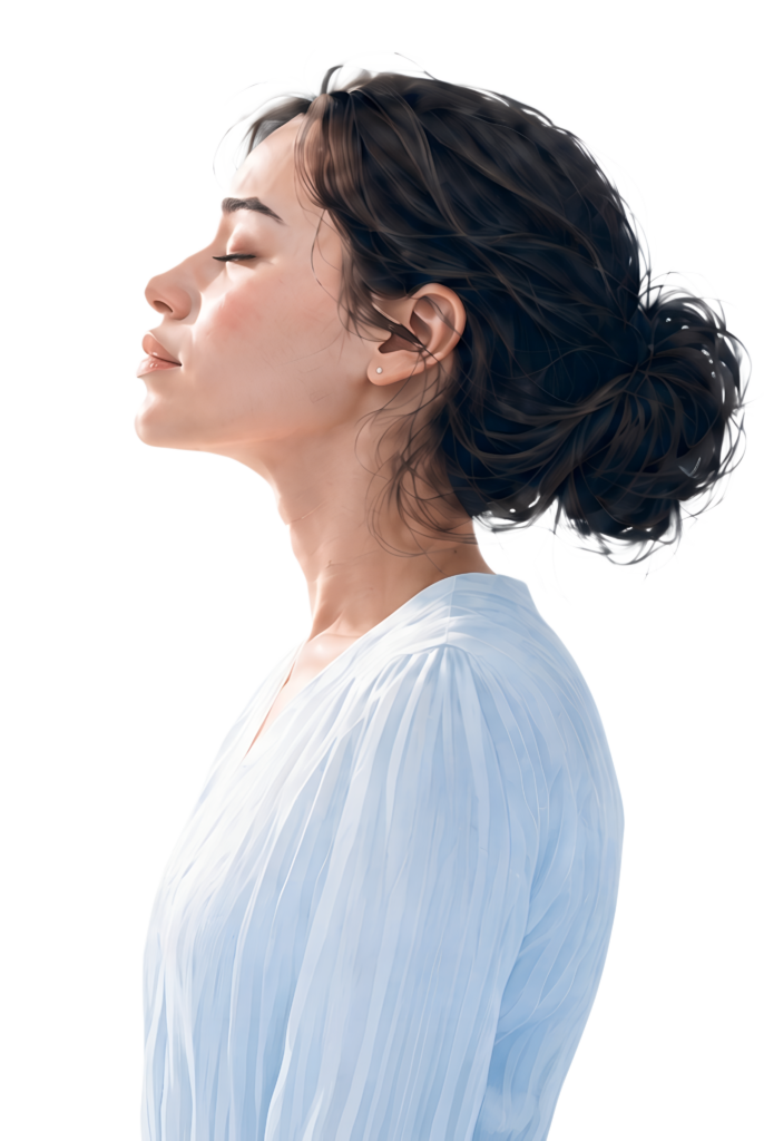 Mujer de perfil respirando con calma, con los ojos cerrados